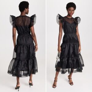SIMKHAI by Jonathan Simkai Chiana‎ Ruffle Sleeve Midi Dress Black Size 6 NWOT